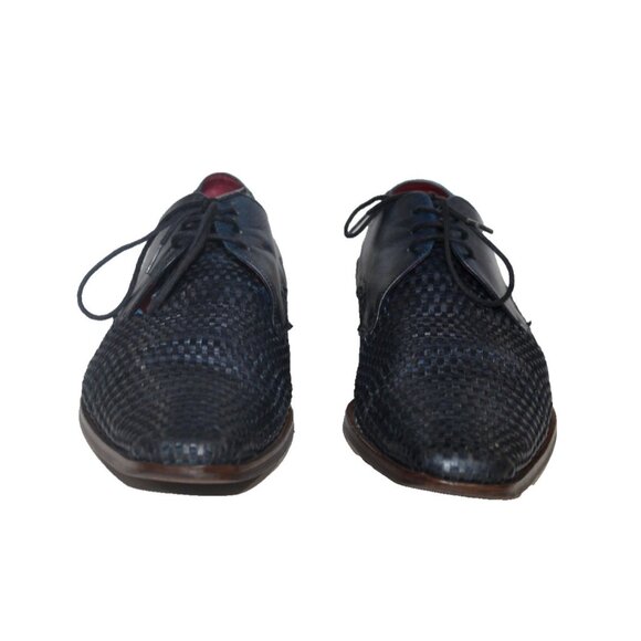 Jeffrey West Shoes Mens US 10 Muse Blue Leather Weave Almond Toe Spain VGC - Picture 9 of 14